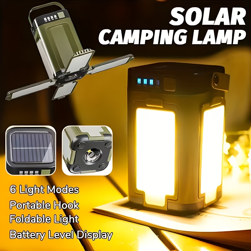 Outdoor Lighting Lamps - ソーラー充電式折りたたみ式2000mAhパワーバンク付き屋外ポータブルキャンプライト、インテリジェントディスプレイ搭載ポータブル吊り下げテントライト
