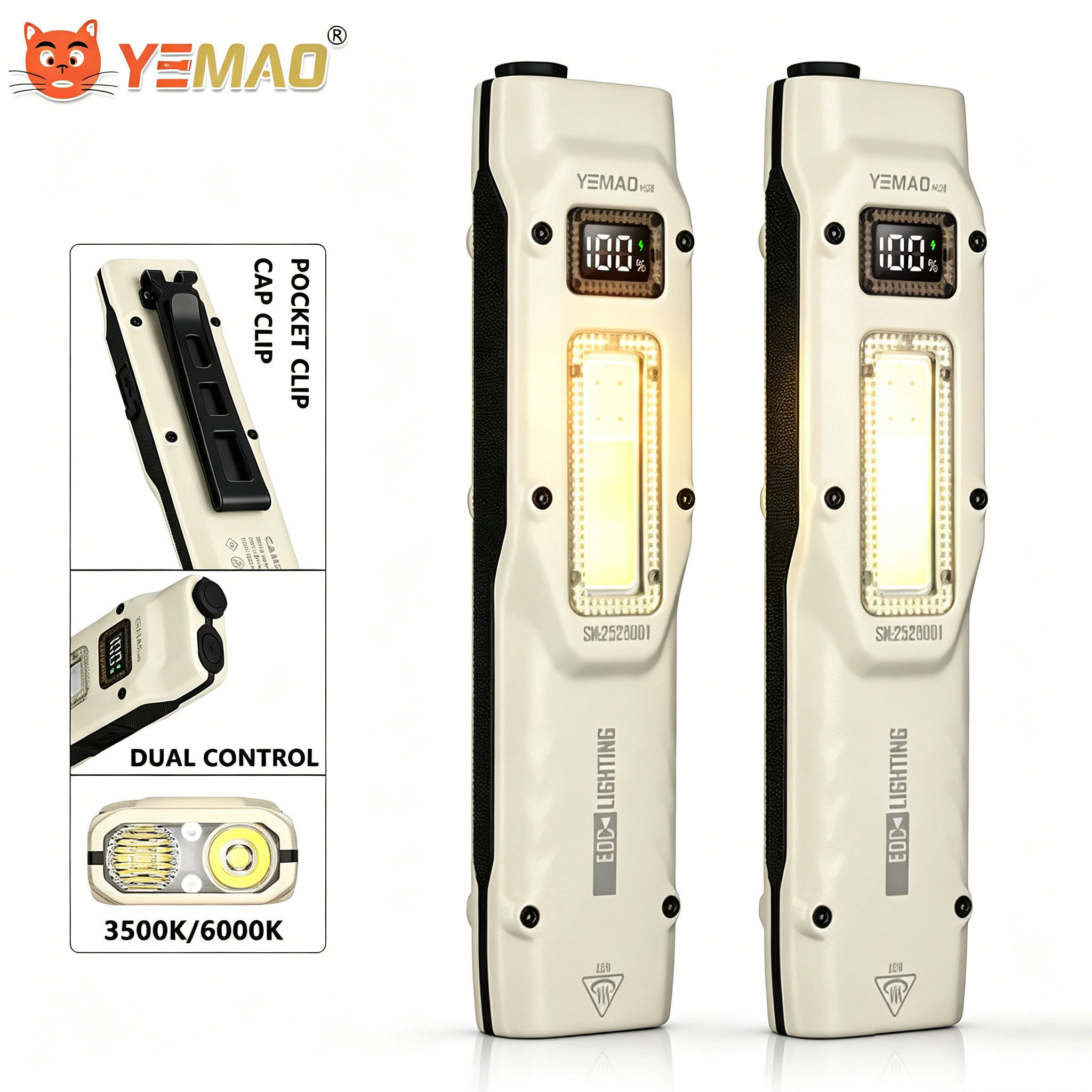 Outdoor Lighting Guide - ポータブル880LM YEMAO M28超薄型タクティカルワークライト、双方向クランプ付き、1000mAhデュアルコアXPLウィック、デジタルディスプレイ、IPX4防水