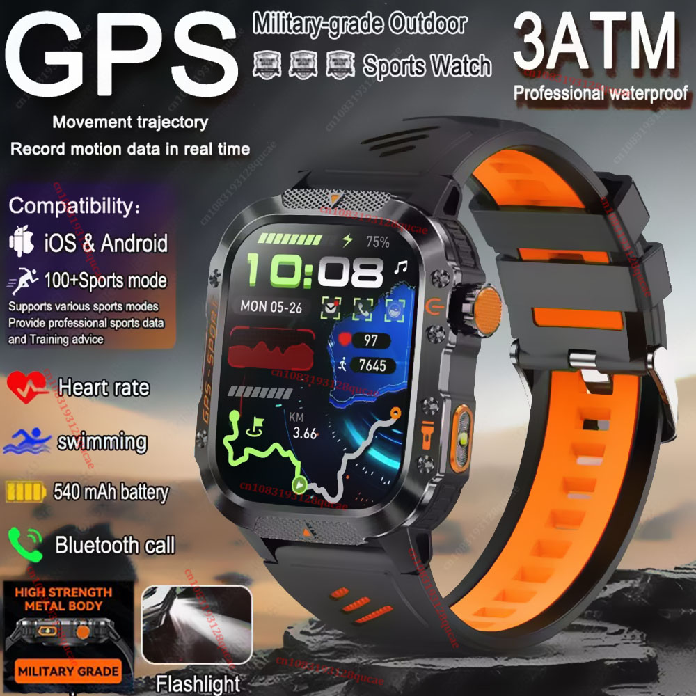 Outdoor Lighting Perspectives - 2026年 ミリタリーアウトドアスマートウォッチ メンズ GPS フラッシュライト ブルートゥース通話