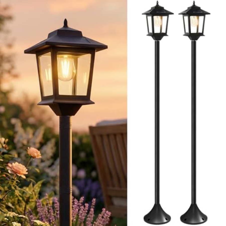 Outdoor Lighting Lamps - 屋外ソーラーポストライト、2個パック63インチ夕暮れから夜明けまで点灯するソーラーランプポスト、防水フロアランプ、パティオ用ウォームホワイトポールライト