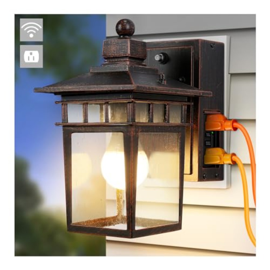 Outdoor Lighting No Outlet - GFCIコンセント付き屋外照明、夕暮れから夜明けまで点灯するポーチライト、防水屋外壁掛け照明器具、アルミ製ウォールスコンス