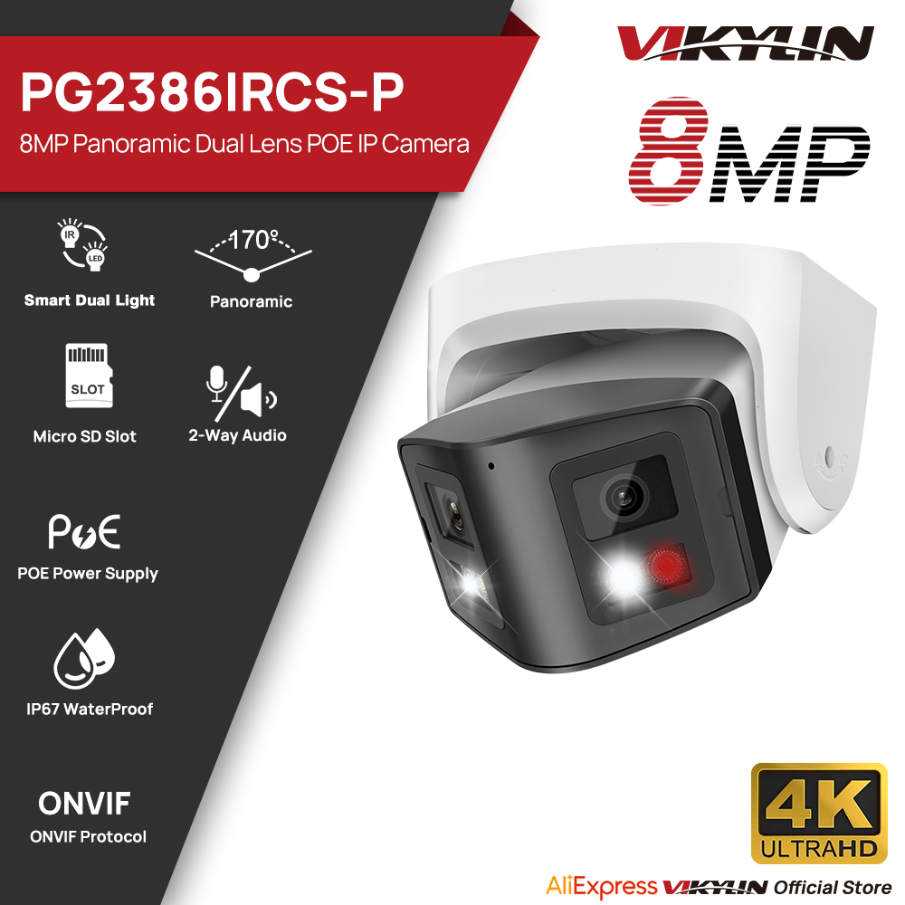 Outdoor Lighting Mains Powered - Vikylin 8MP パノラマスマートデュアルライトIPカメラ 双方向通話 CCTV POEセキュリティカメラ