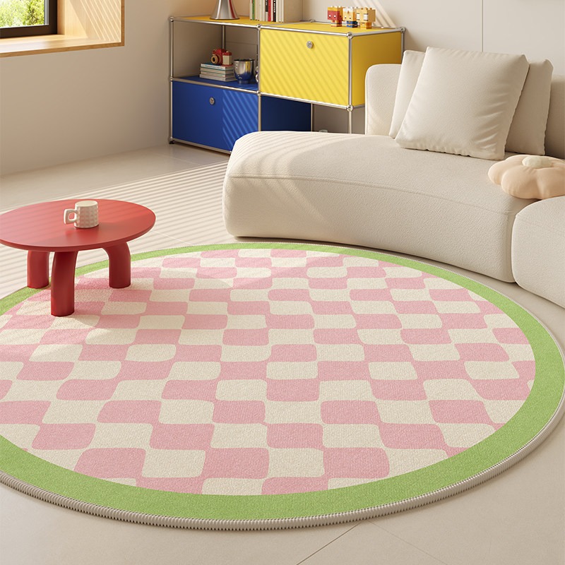Outdoor Lighting Online - ラウンドマカロンカラーの格子縞のライト高級リビングルームカーペットクリエイティブアート寝室の敷物ホームデコラソファコーヒーテーブルマットタピス