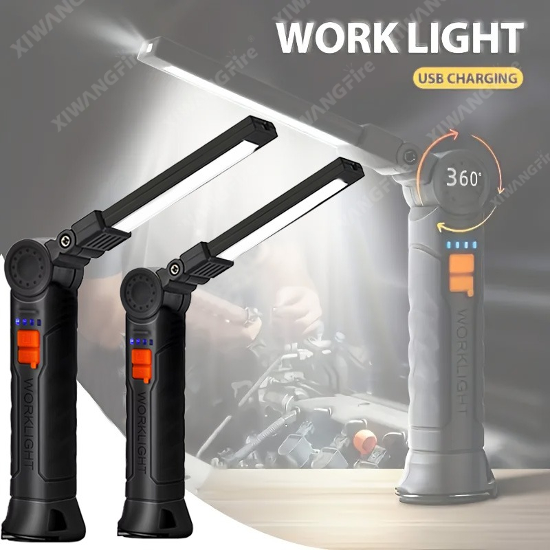 Outdoor Lighting Guide - 充電式 LED 懐中電灯 マグネットとフック付き、作業現場のセキュリティ、夜間作業、アウトドアキャンプ、緊急用の防水