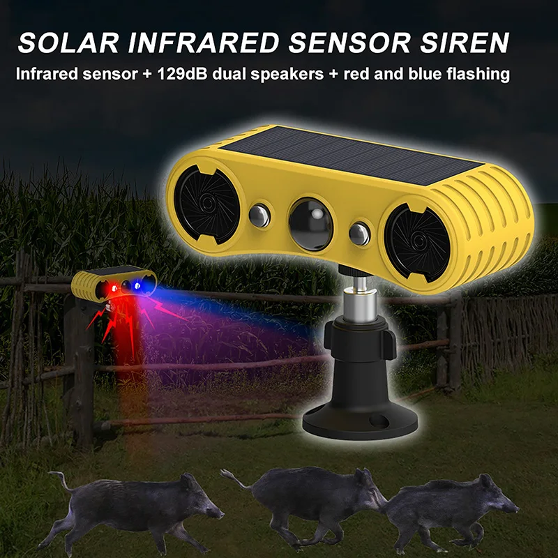 Outdoor Lighting With Motion Sensor - ソーラーモーションセンサーアラームLED赤＆青ストロボライト18650バッテリー屋外動物撃退装置運転セキュリティ警告システム