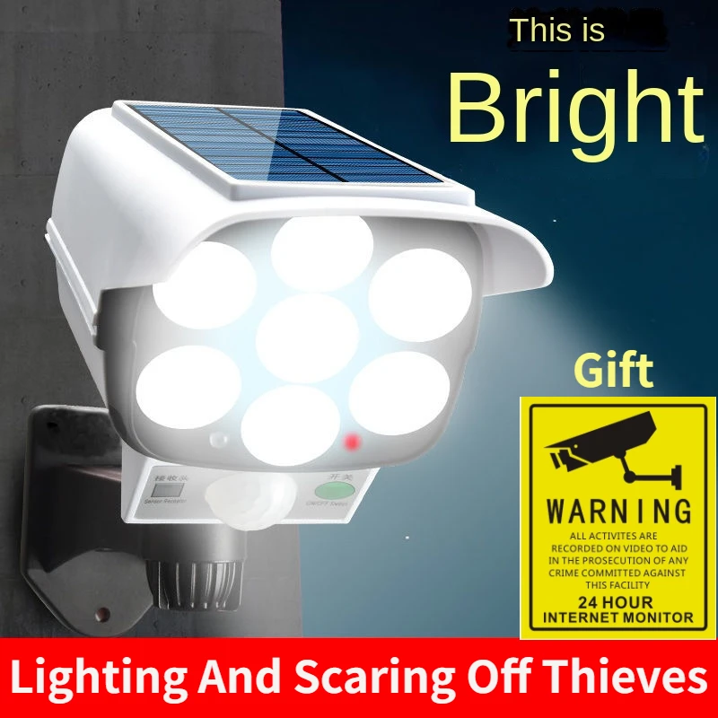 Outdoor Lighting Traditional - 屋外ソーラーライトモーションセンサーセキュリティダミーカメラワイヤレスフラッドライトIP65防水77 LEDランプ3モード家庭菜園用
