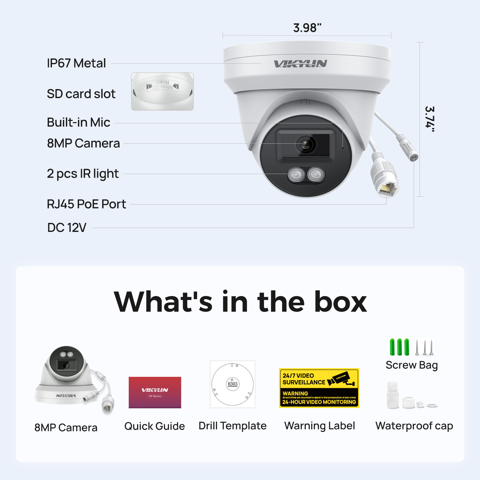 Outdoor Lighting Mains Powered - VIKYLIN 8MP HD IPセキュリティカメラ PoE 4K