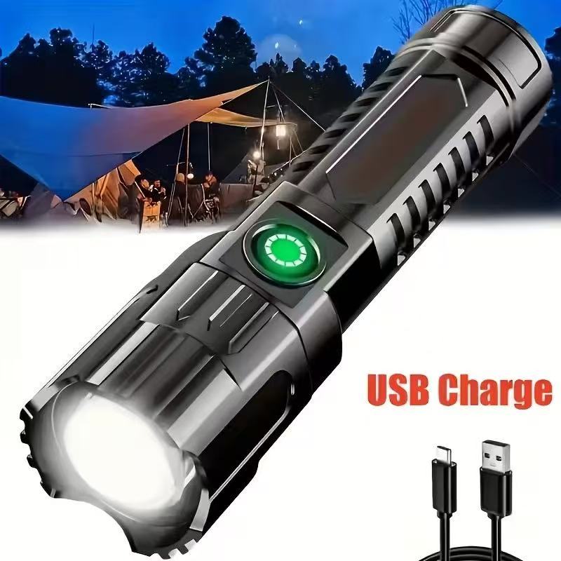Outdoor Lighting Battery Powered - 新型高出力LED懐中電灯 USB充電式トーチ ズーム機能付きライト 内蔵バッテリー キャンプ ハイキング