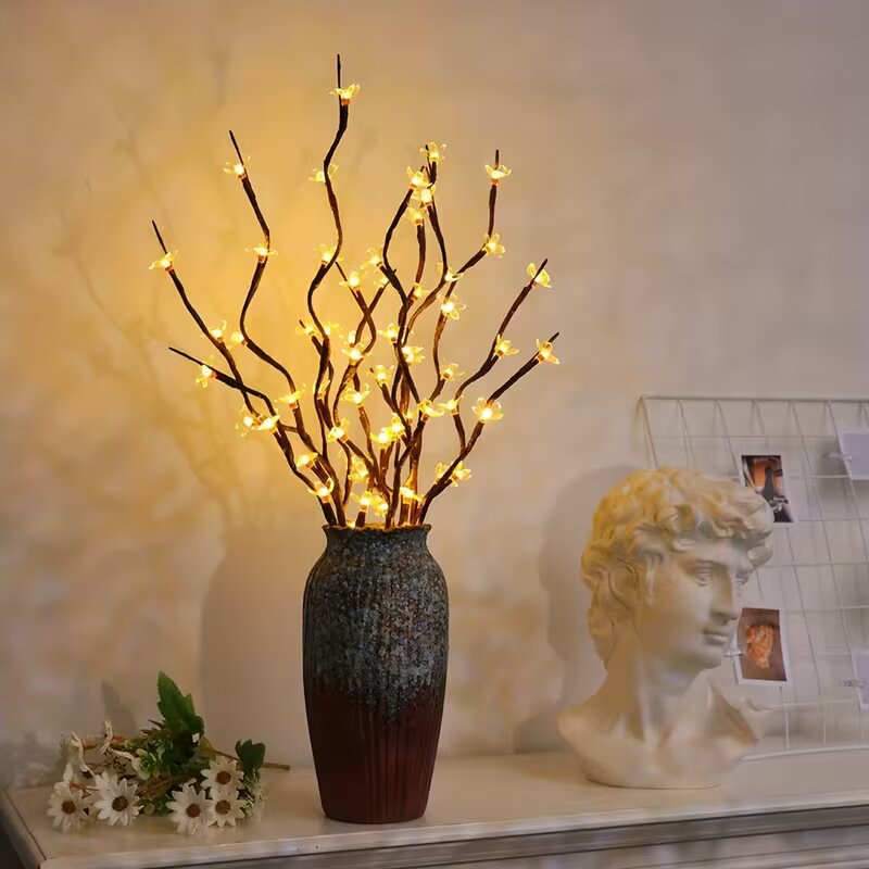 Outdoor Lighting Lamps - 1/2PC 20LED 桜の枝ライト屋内屋外ホームデコレーションランプロマンチックな電池式テーブルライト花瓶用