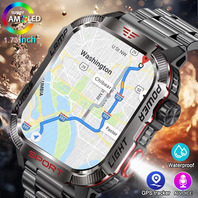 Outdoor Lighting Perspectives - 新しい軍事 GPS スマートウォッチ男性懐中電灯 IP68 防水 600mAh