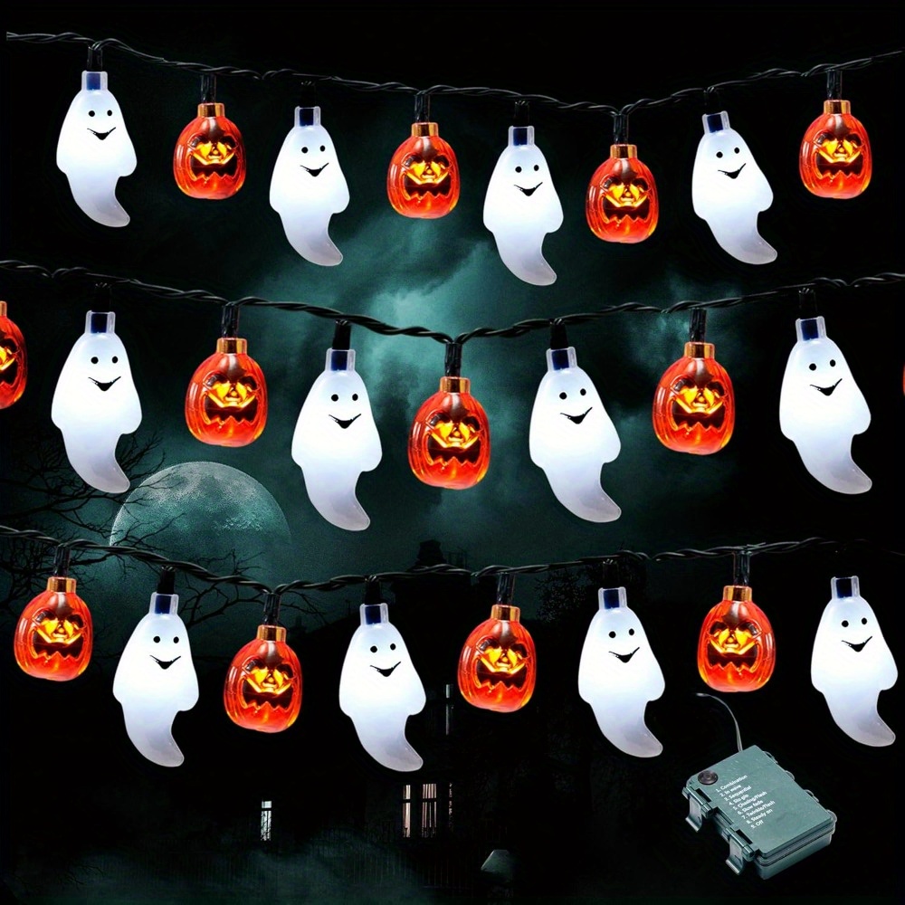 Outdoor Lighting On House - 19.7フィート 30個 LED電池式ゴーストパンプキンハロウィンストリングライトデコレーション 3Dストリングライト 8つの照明モード付き 家庭用屋内屋外ハロウィンパーティーデコレーション用