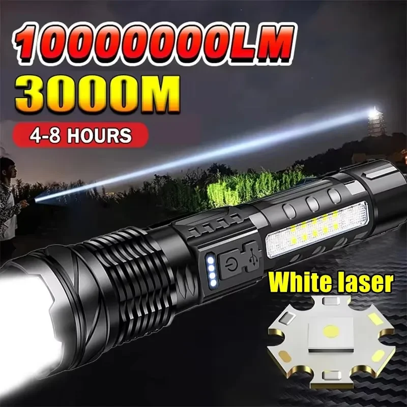 Outdoor Lighting Battery Powered - 強力な LED 懐中電灯バッテリーディスプレイ USB 充電式ライト伸縮ズームトーチランプ屋外キャンプ釣りランタン