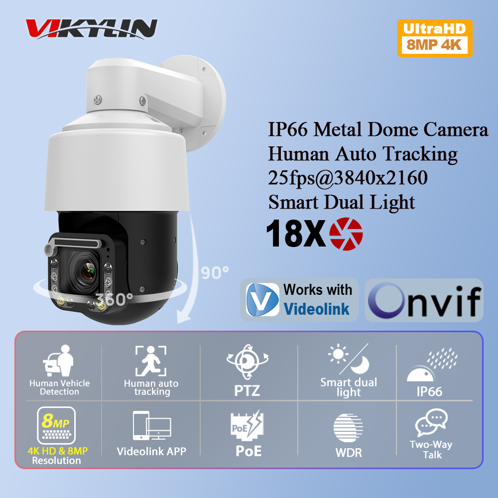 Outdoor Lighting Mains Powered - Vikylin 4K 8MP 18倍ズームPTZ IPカメラ スマートデュアルライト