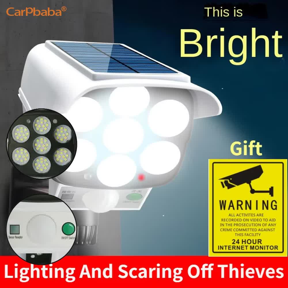 Outdoor Lighting With Motion Sensor - 屋外ソーラーライト人感センサーセキュリティダミーカメラワイヤレス投光器IP65防水77LEDランプ3モード家庭用ガーデン用