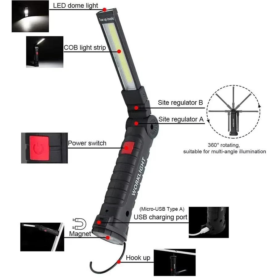 ポータブル LED 懐中電灯 磁気フック付き 屋外修理作業灯 - Outdoor Lighting Portable のレビューと価格