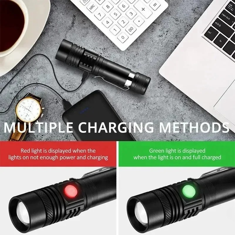 充電式 T6 ハンドヘルド懐中電灯使用 18650 ズームト - Outdoor Lighting On House のレビューと価格