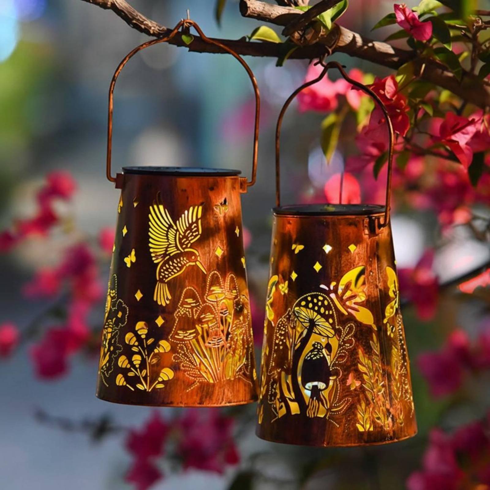 花柄ガーデンランタンパターンガーデン照明器具自動オン/オフ錬 - Outdoor Lighting Battery Powered のレビューと価格