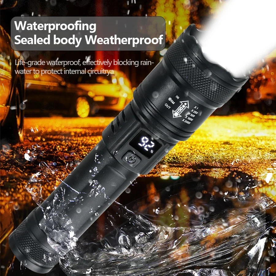 バッテリーディスプレイ付きの強力なLED懐中電灯,USB充電 - Outdoor Lighting Battery Operated のレビューと価格