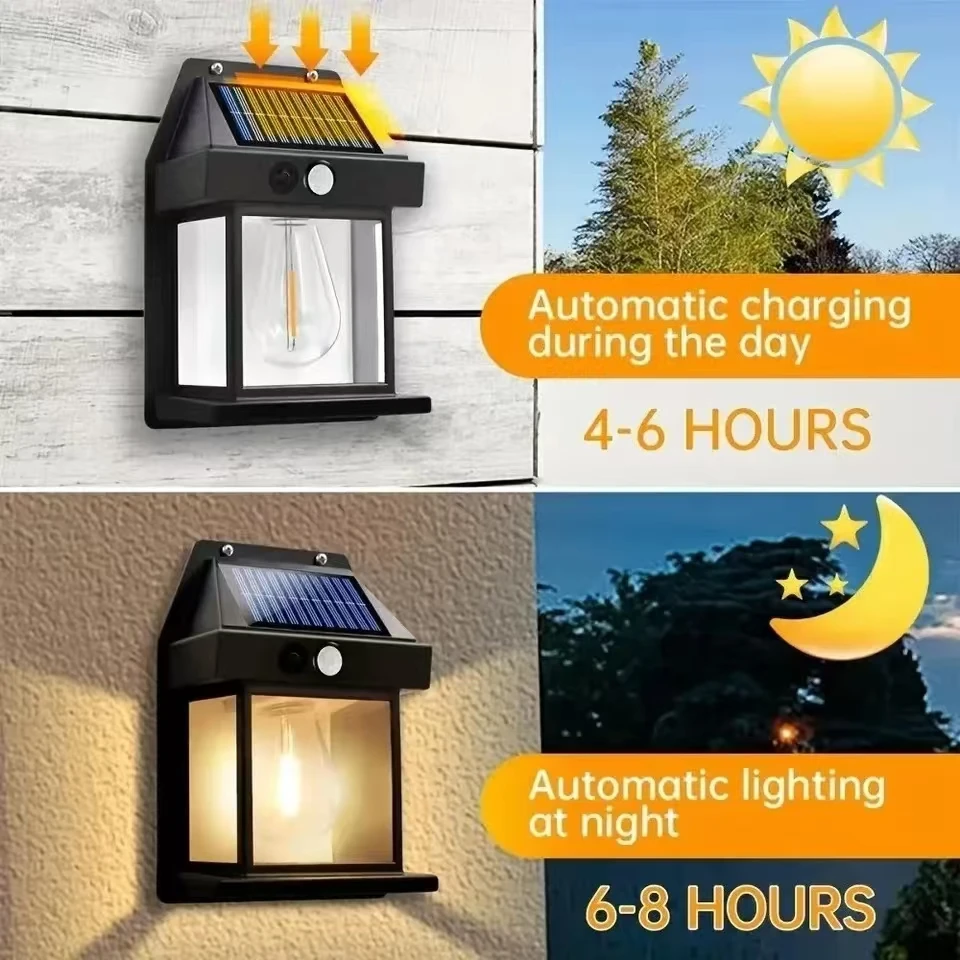 屋外ソーラータングステンウォールライト、モーションセンサー付 - Outdoor Lighting Traditional のレビューと価格