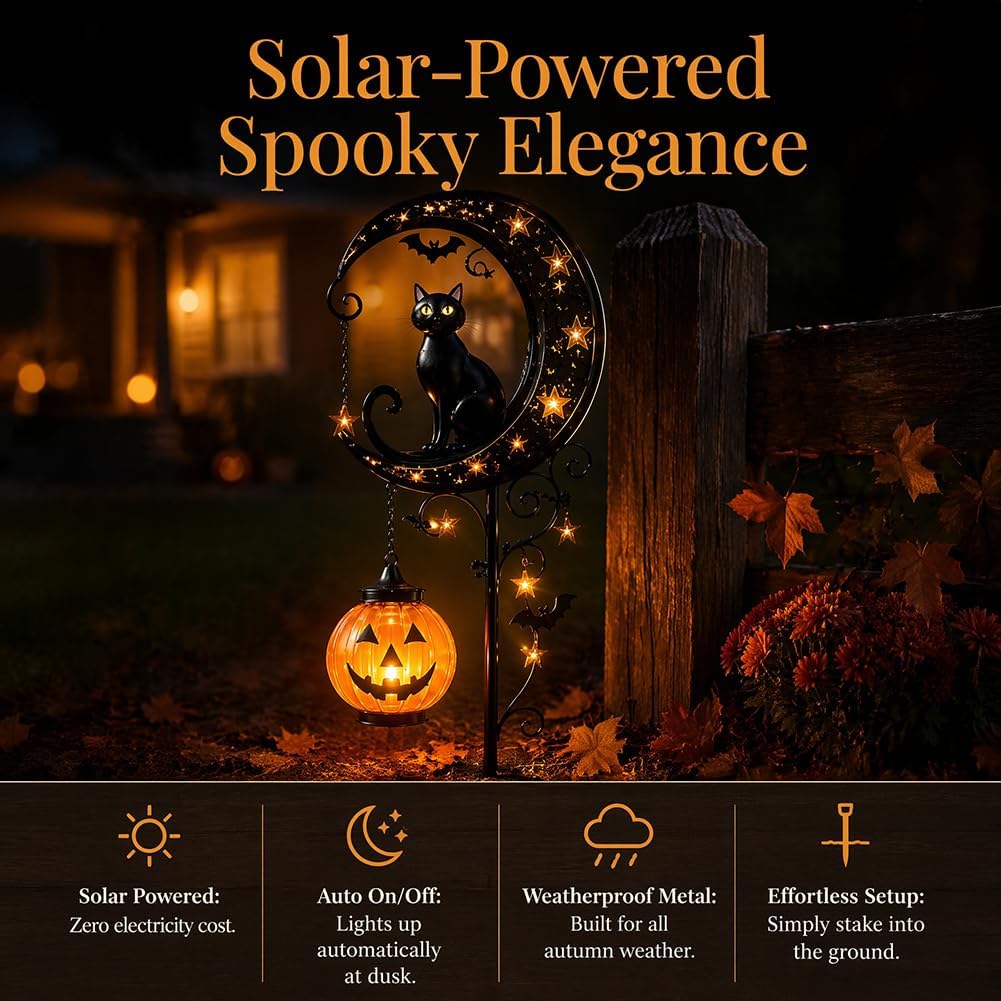 ソーラーハロウィン黒猫＆パンプキンムーンガーデンステークライ - Outdoor Lighting Traditional のレビューと価格