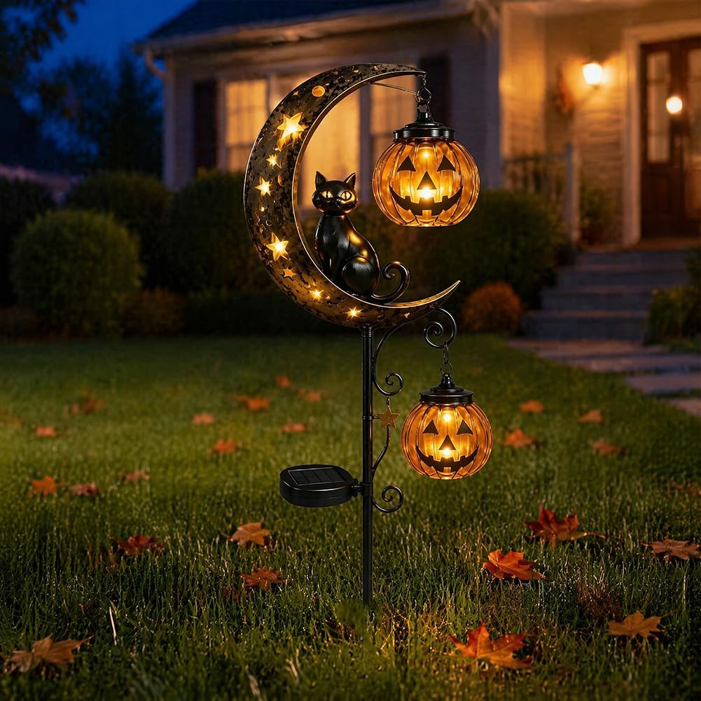 ソーラーハロウィン黒猫＆パンプキンムーンガーデンステークライ - Outdoor Lighting Traditional のレビューと価格