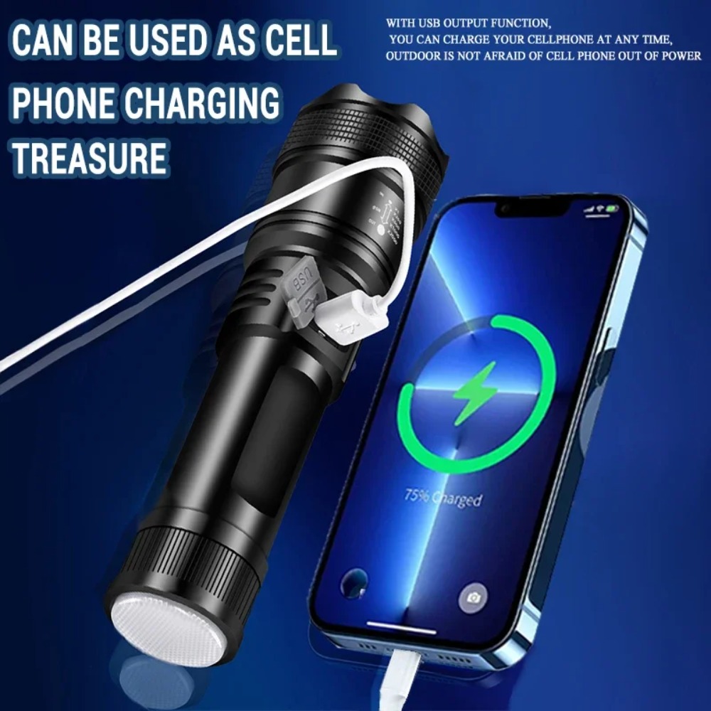 強力な LED 懐中電灯 USB 充電式トーチ、内蔵バッテリ - Outdoor Lighting Battery Powered のレビューと価格
