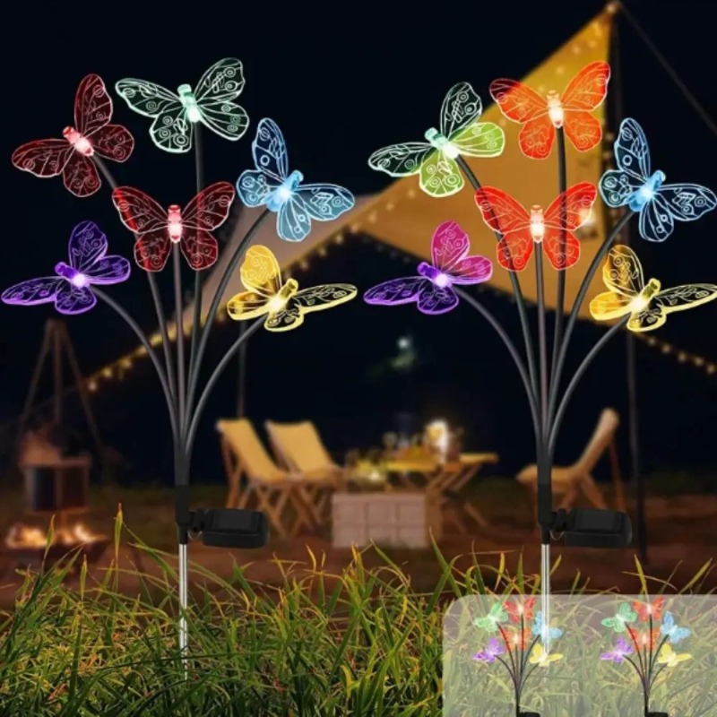 ソーラー式バタフライライト、防水LEDガーデンステークライト - Outdoor Lighting Battery Powered のレビューと価格