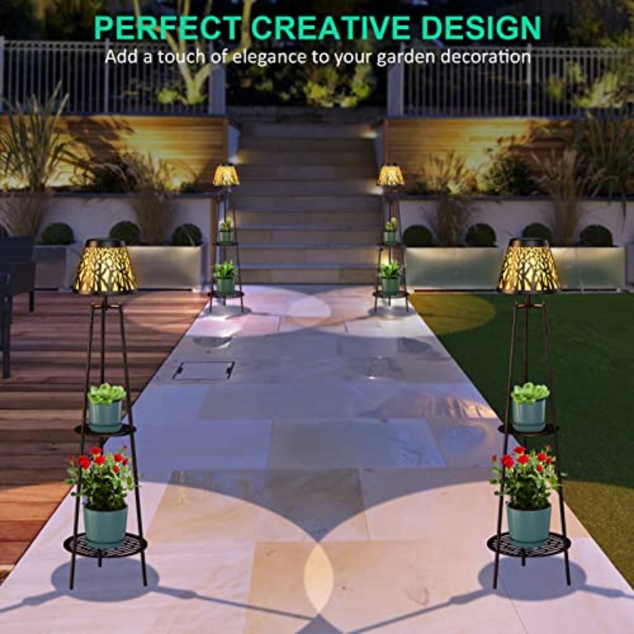 2パック屋外ソーラーフロアランプ、植物スタンド付き、防水メタ - Outdoor Lighting Lamps のレビューと価格