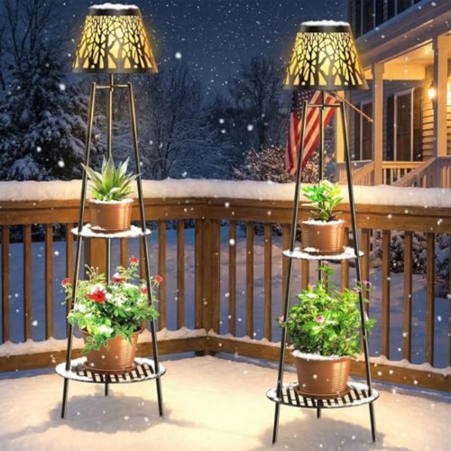 2パック屋外ソーラーフロアランプ、植物スタンド付き、防水メタ - Outdoor Lighting Lamps のレビューと価格