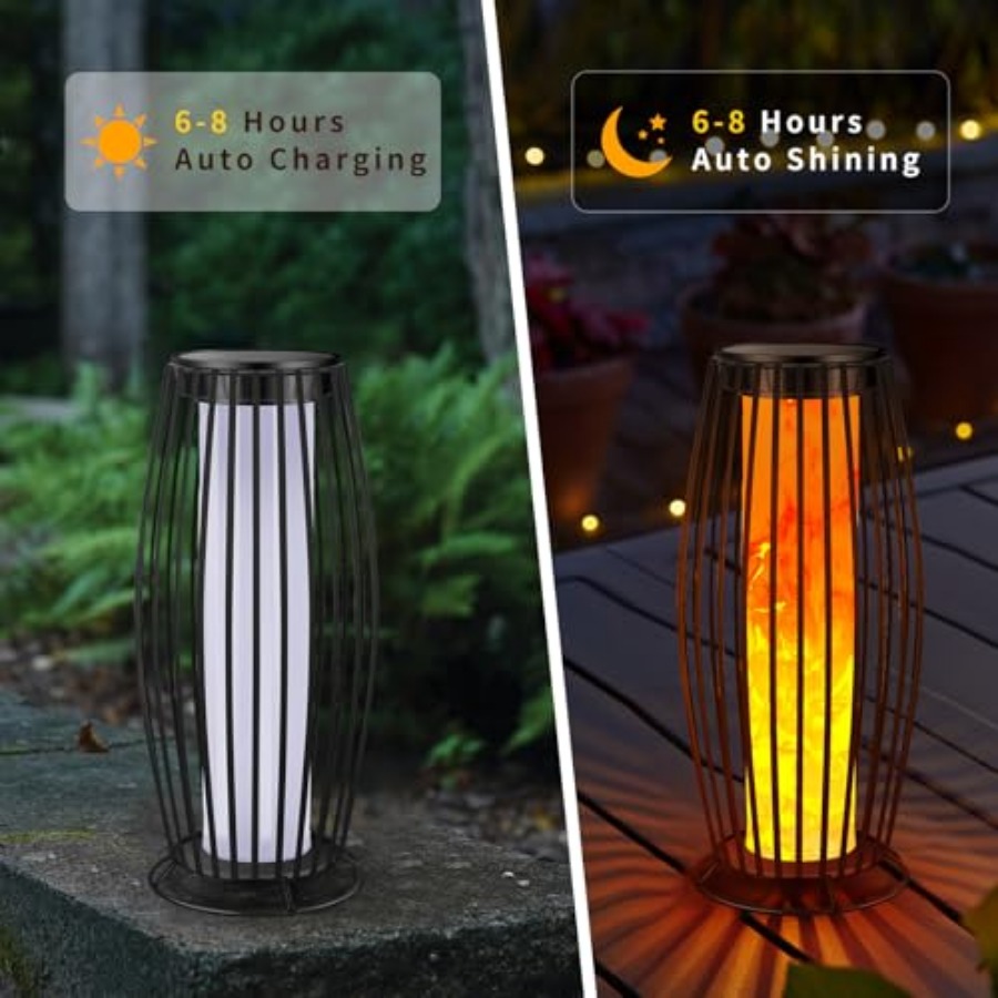 ソーラー屋外フロアランプ ちらつき炎ソーラー屋外ライト ソー - Outdoor Lighting Lamps のレビューと価格