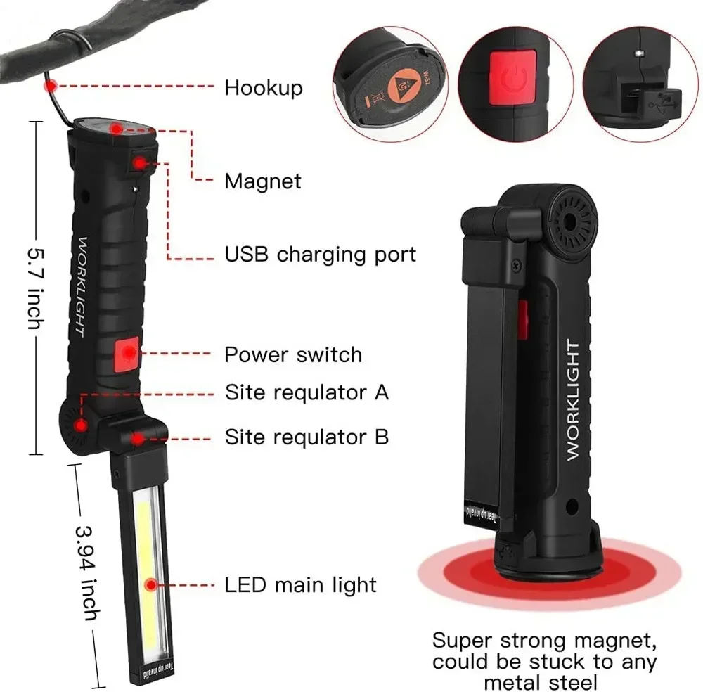 LED COB 懐中電灯 USB 充電式トーチ検査ランプ 磁 - Outdoor Lighting Guide のレビューと価格