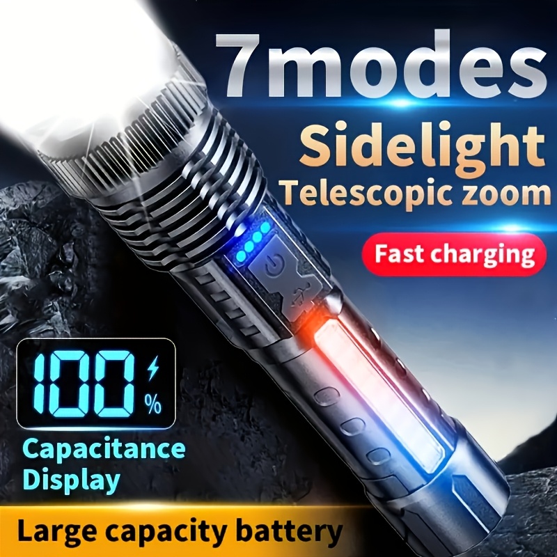 強力な LED 懐中電灯バッテリーディスプレイ USB 充電 - Outdoor Lighting Battery Powered のレビューと価格