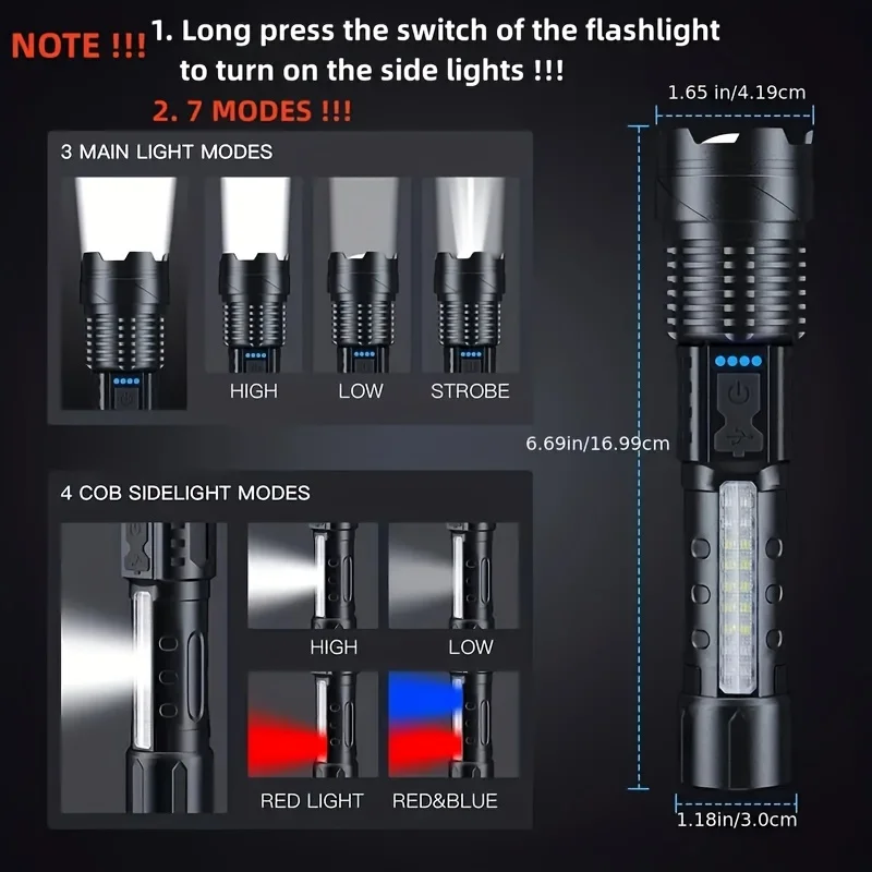 強力な LED 懐中電灯バッテリーディスプレイ USB 充電 - Outdoor Lighting Battery Powered のレビューと価格